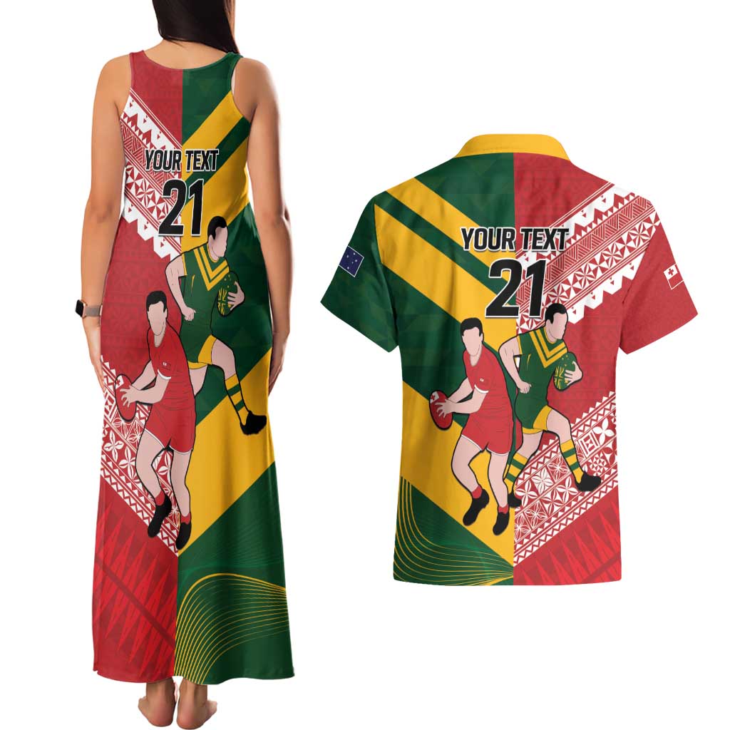 Australia-Tonga Rugby Pacific Custom Couples Matching Tank Maxi Dress and Hawaiian Shirt The Kangaroos and Mate Ma'a Tonga LT9 - Polynesian Pride