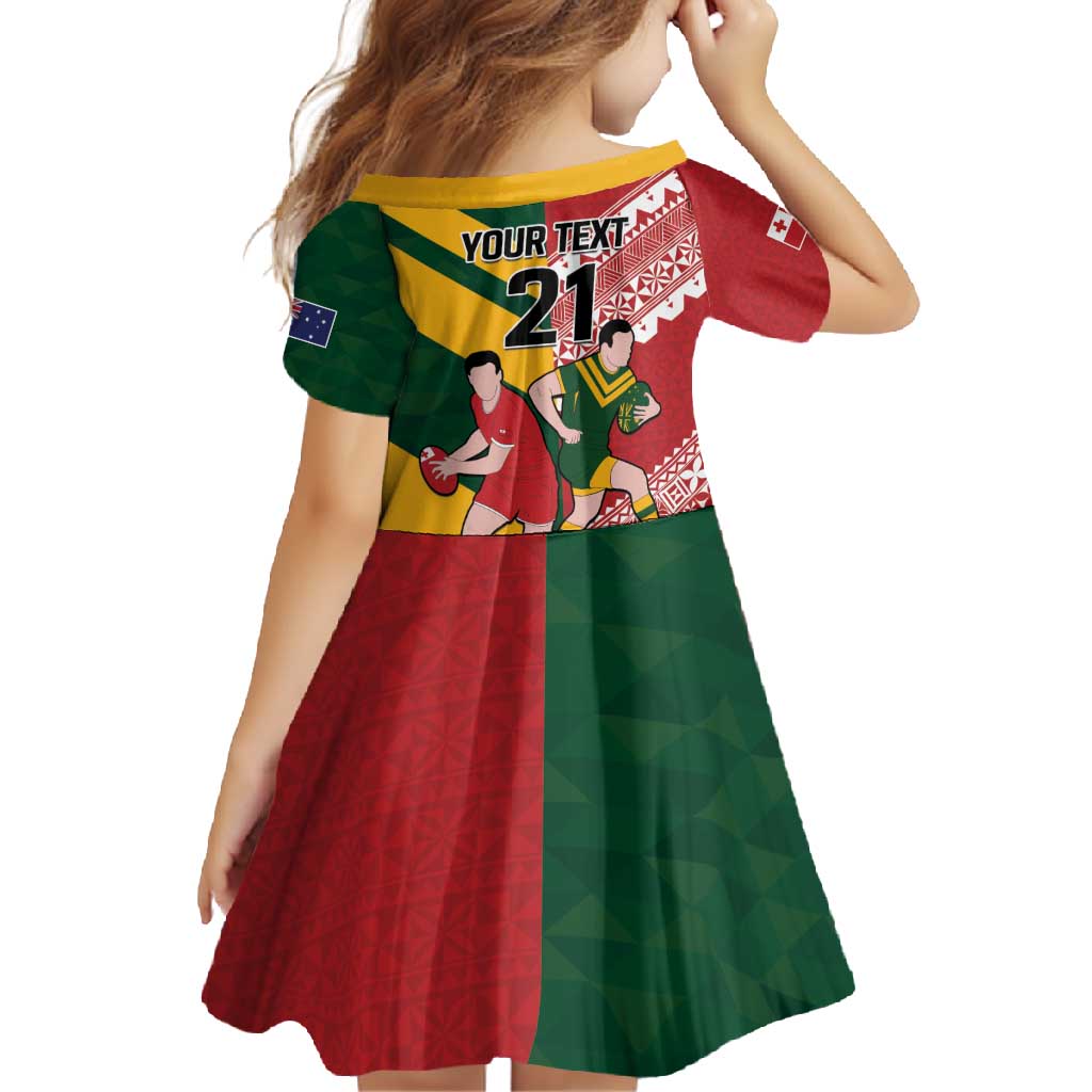 Australia-Tonga Rugby Pacific Custom Family Matching Long Sleeve Bodycon Dress and Hawaiian Shirt The Kangaroos and Mate Ma'a Tonga LT9 - Polynesian Pride