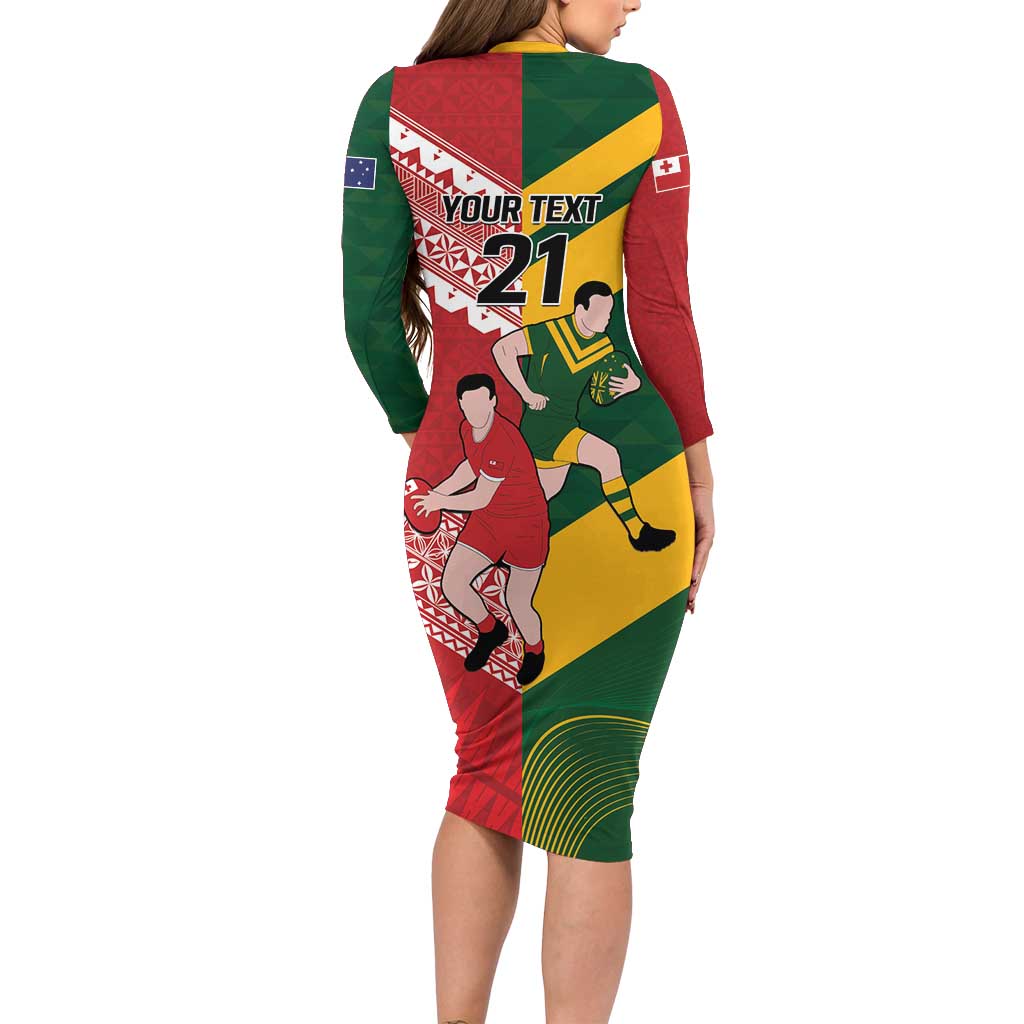 Australia-Tonga Rugby Pacific Custom Family Matching Long Sleeve Bodycon Dress and Hawaiian Shirt The Kangaroos and Mate Ma'a Tonga LT9 - Polynesian Pride