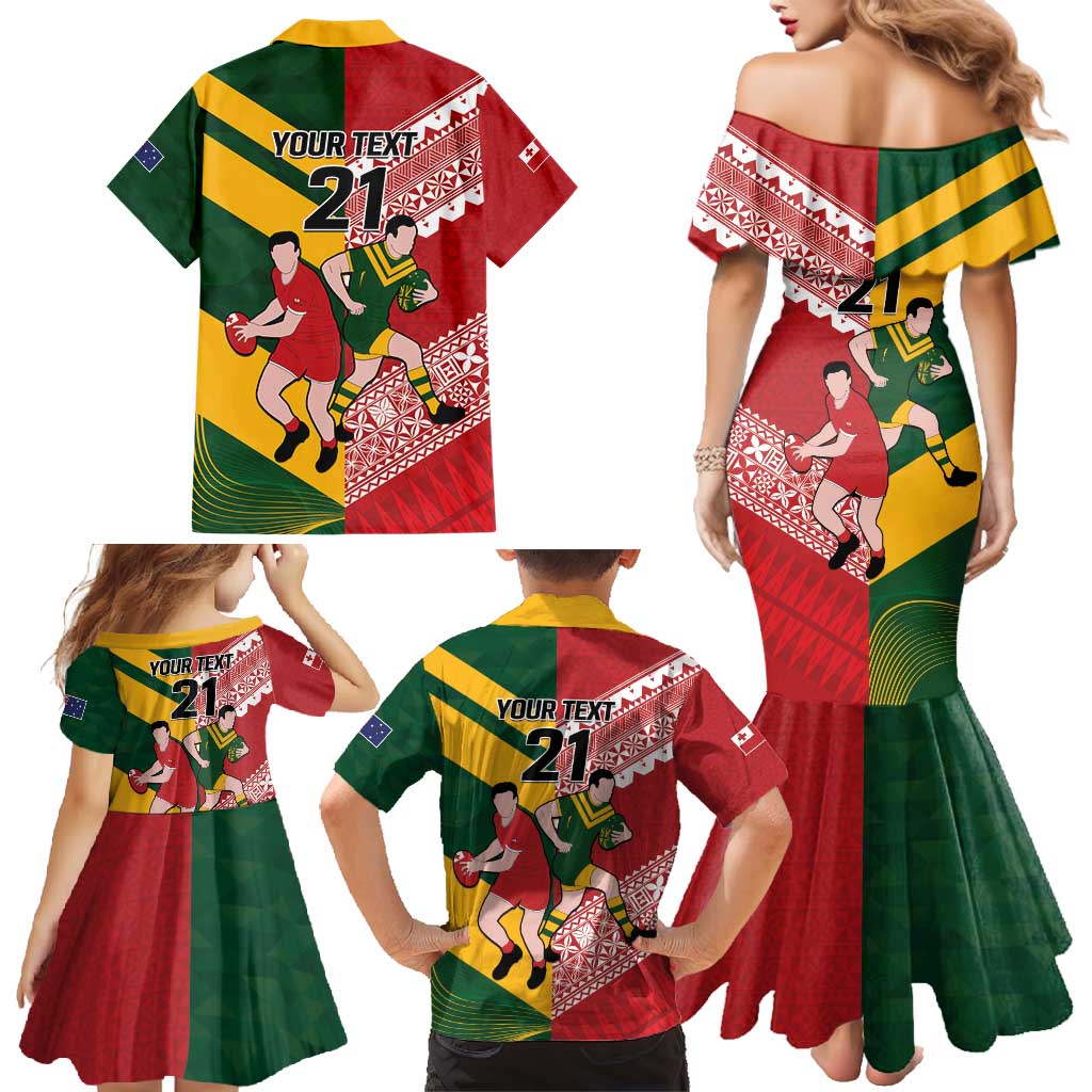 Australia-Tonga Rugby Pacific Custom Family Matching Mermaid Dress and Hawaiian Shirt The Kangaroos and Mate Ma'a Tonga LT9 - Polynesian Pride