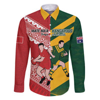 Australia-Tonga Rugby Pacific Custom Family Matching Mermaid Dress and Hawaiian Shirt The Kangaroos and Mate Ma'a Tonga LT9 Dad's Shirt - Long Sleeve Red-Green - Polynesian Pride