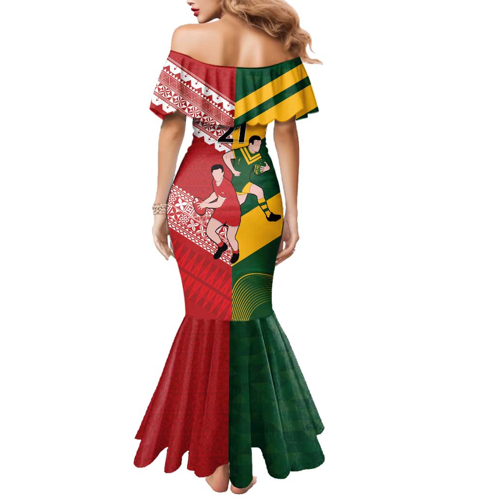 Australia-Tonga Rugby Pacific Custom Family Matching Mermaid Dress and Hawaiian Shirt The Kangaroos and Mate Ma'a Tonga LT9 - Polynesian Pride