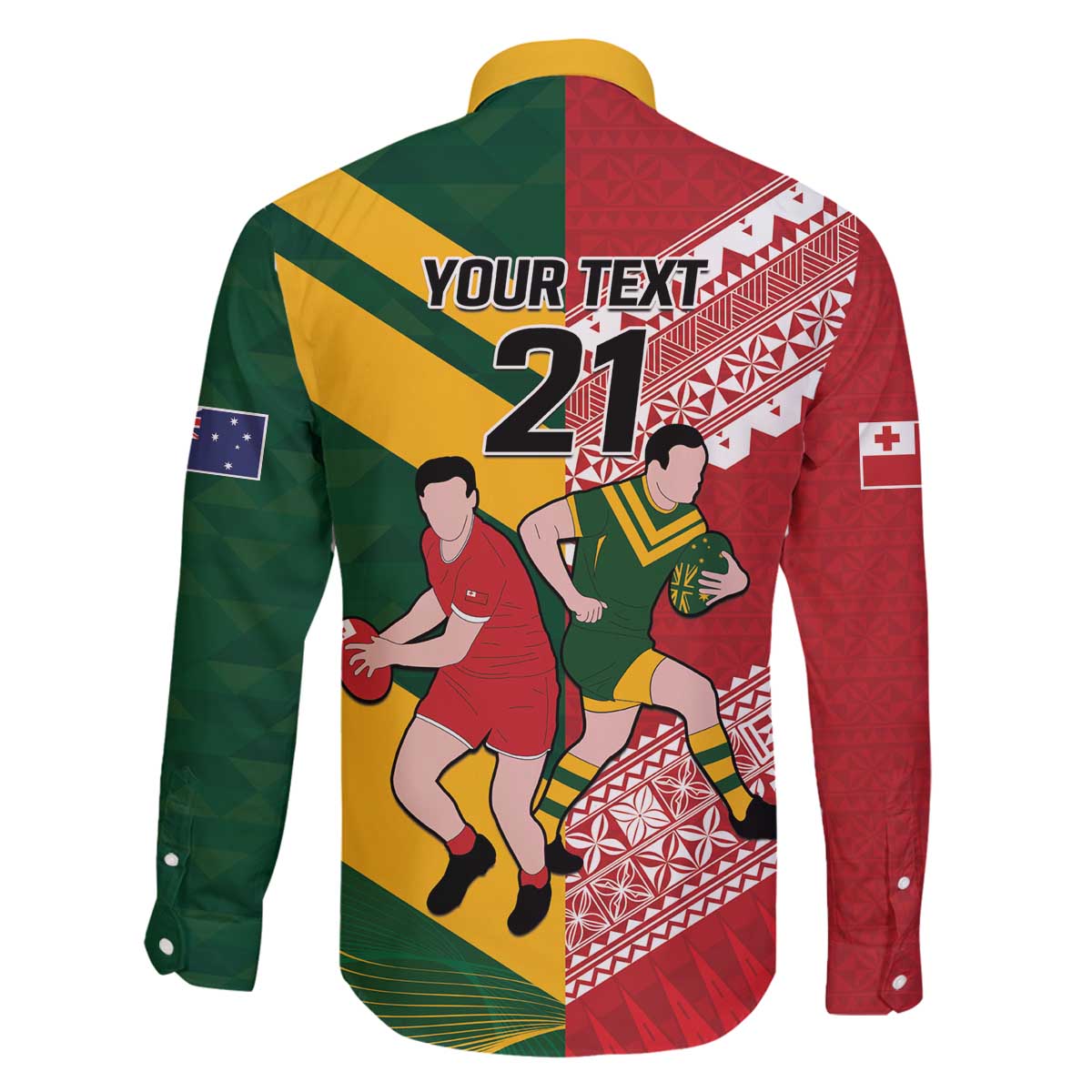 Australia-Tonga Rugby Pacific Custom Family Matching Off The Shoulder Long Sleeve Dress and Hawaiian Shirt The Kangaroos and Mate Ma'a Tonga LT9 - Polynesian Pride