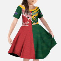Australia-Tonga Rugby Pacific Custom Family Matching Off Shoulder Maxi Dress and Hawaiian Shirt The Kangaroos and Mate Ma'a Tonga LT9 Daughter's Dress Red-Green - Polynesian Pride