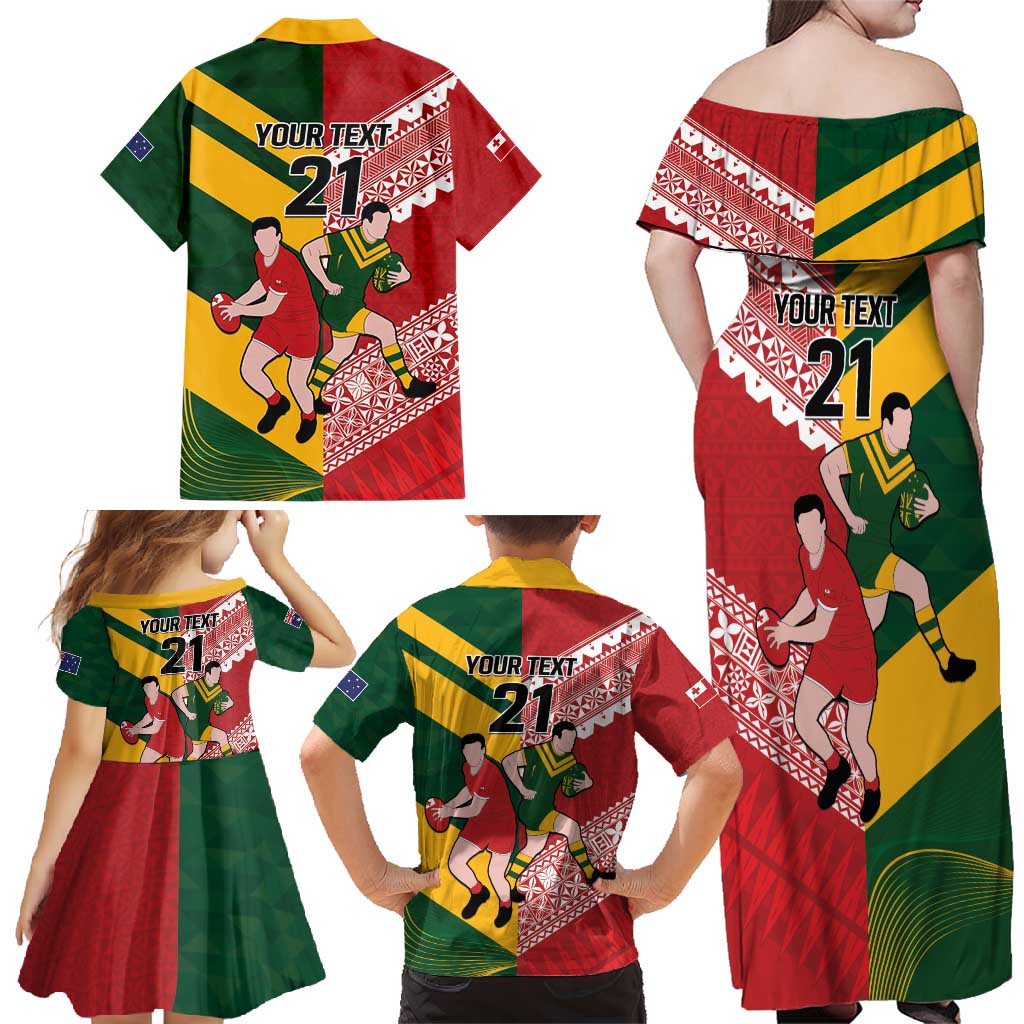 Australia-Tonga Rugby Pacific Custom Family Matching Off Shoulder Maxi Dress and Hawaiian Shirt The Kangaroos and Mate Ma'a Tonga LT9 - Polynesian Pride