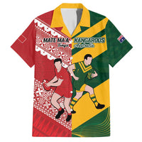 Australia-Tonga Rugby Pacific Custom Family Matching Off Shoulder Maxi Dress and Hawaiian Shirt The Kangaroos and Mate Ma'a Tonga LT9 Dad's Shirt - Short Sleeve Red-Green - Polynesian Pride