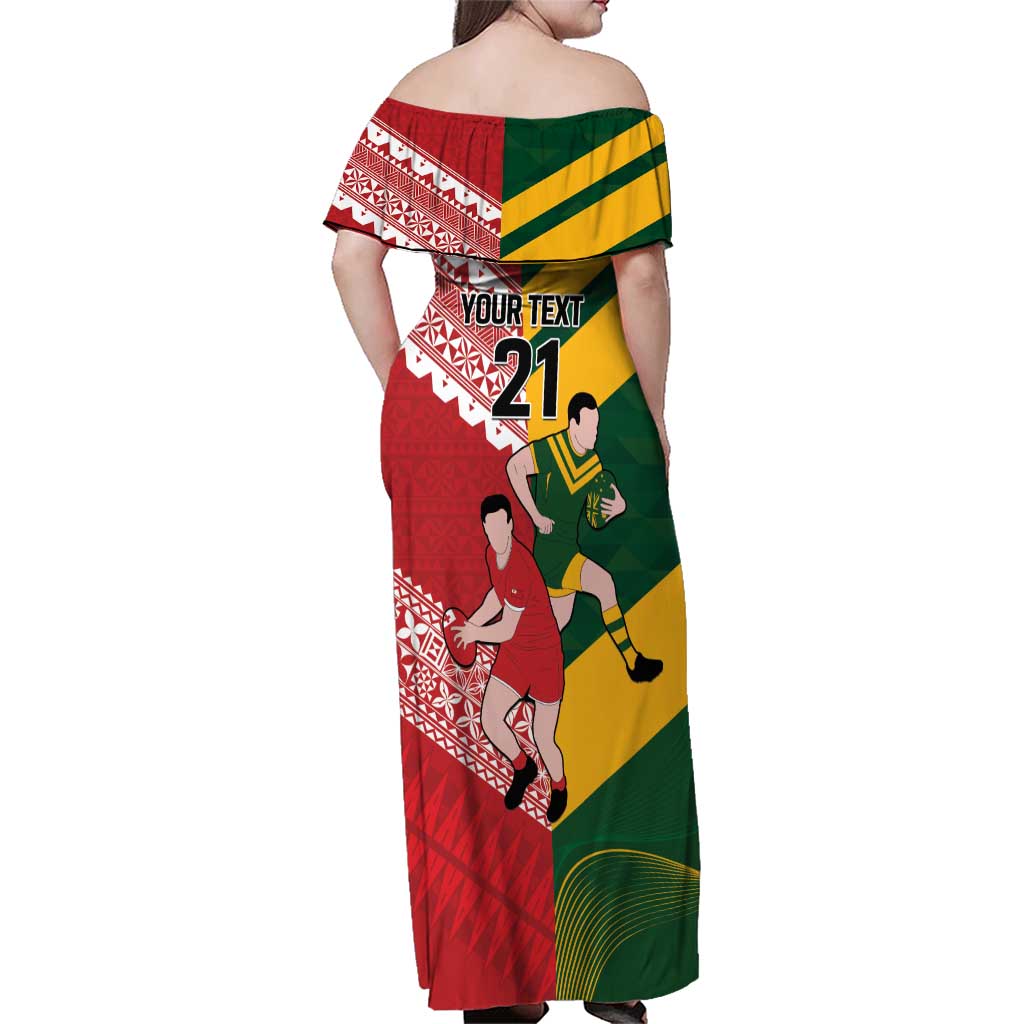 Australia-Tonga Rugby Pacific Custom Family Matching Off Shoulder Maxi Dress and Hawaiian Shirt The Kangaroos and Mate Ma'a Tonga LT9 - Polynesian Pride