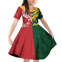 Australia-Tonga Rugby Pacific Custom Family Matching Off Shoulder Short Dress and Hawaiian Shirt The Kangaroos and Mate Ma'a Tonga LT9 Daughter's Dress Red-Green - Polynesian Pride