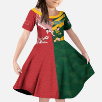 Australia-Tonga Rugby Pacific Custom Family Matching Puletasi and Hawaiian Shirt The Kangaroos and Mate Ma'a Tonga LT9 Daughter's Dress Red-Green - Polynesian Pride