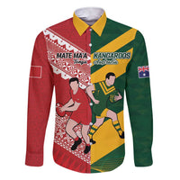 Australia-Tonga Rugby Pacific Custom Family Matching Short Sleeve Bodycon Dress and Hawaiian Shirt The Kangaroos and Mate Ma'a Tonga LT9 Dad's Shirt - Long Sleeve Red-Green - Polynesian Pride