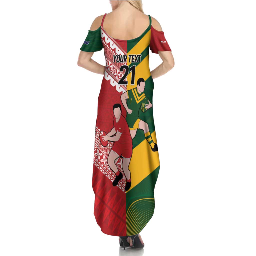 Australia-Tonga Rugby Pacific Custom Family Matching Summer Maxi Dress and Hawaiian Shirt The Kangaroos and Mate Ma'a Tonga LT9 - Polynesian Pride