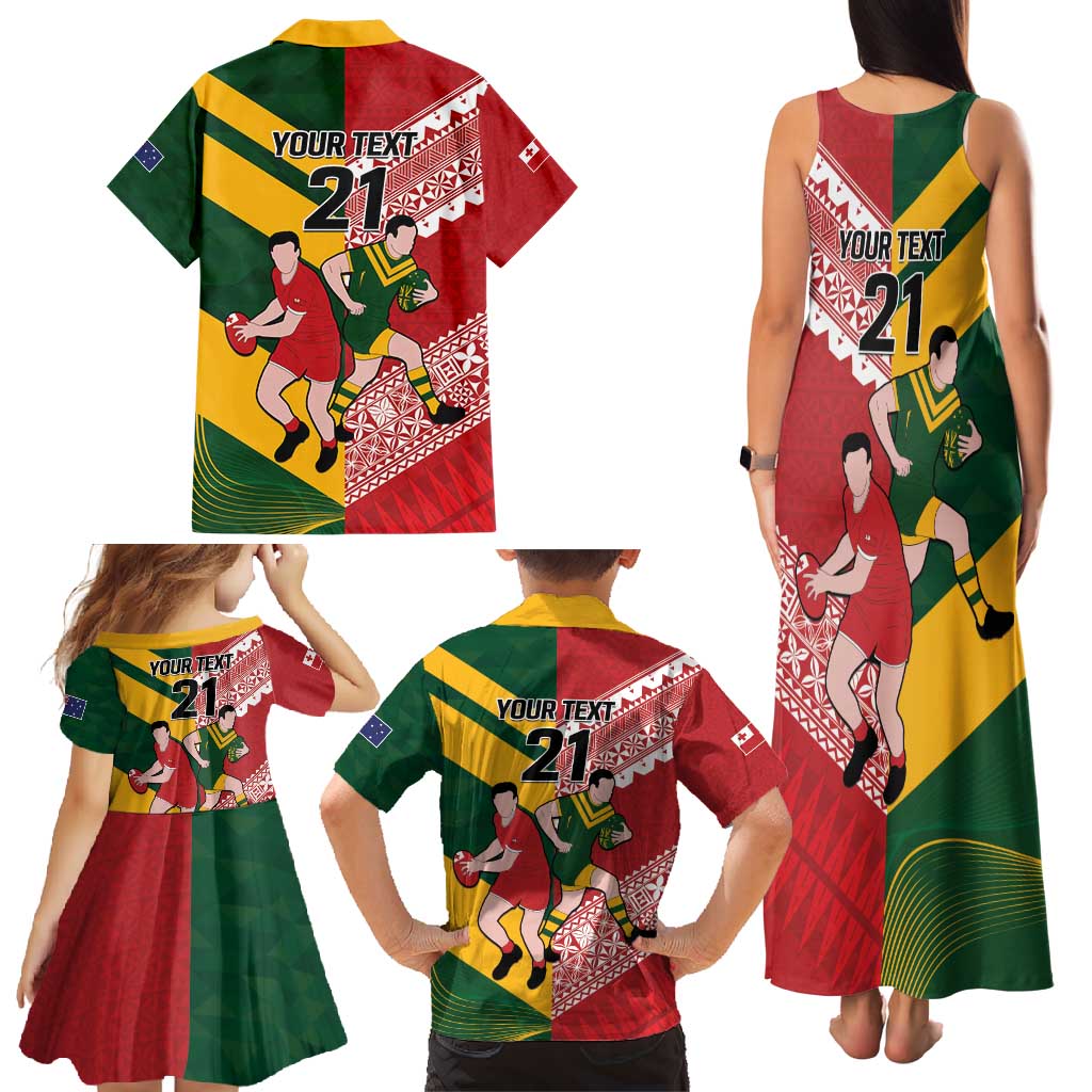 Australia-Tonga Rugby Pacific Custom Family Matching Tank Maxi Dress and Hawaiian Shirt The Kangaroos and Mate Ma'a Tonga LT9 - Polynesian Pride