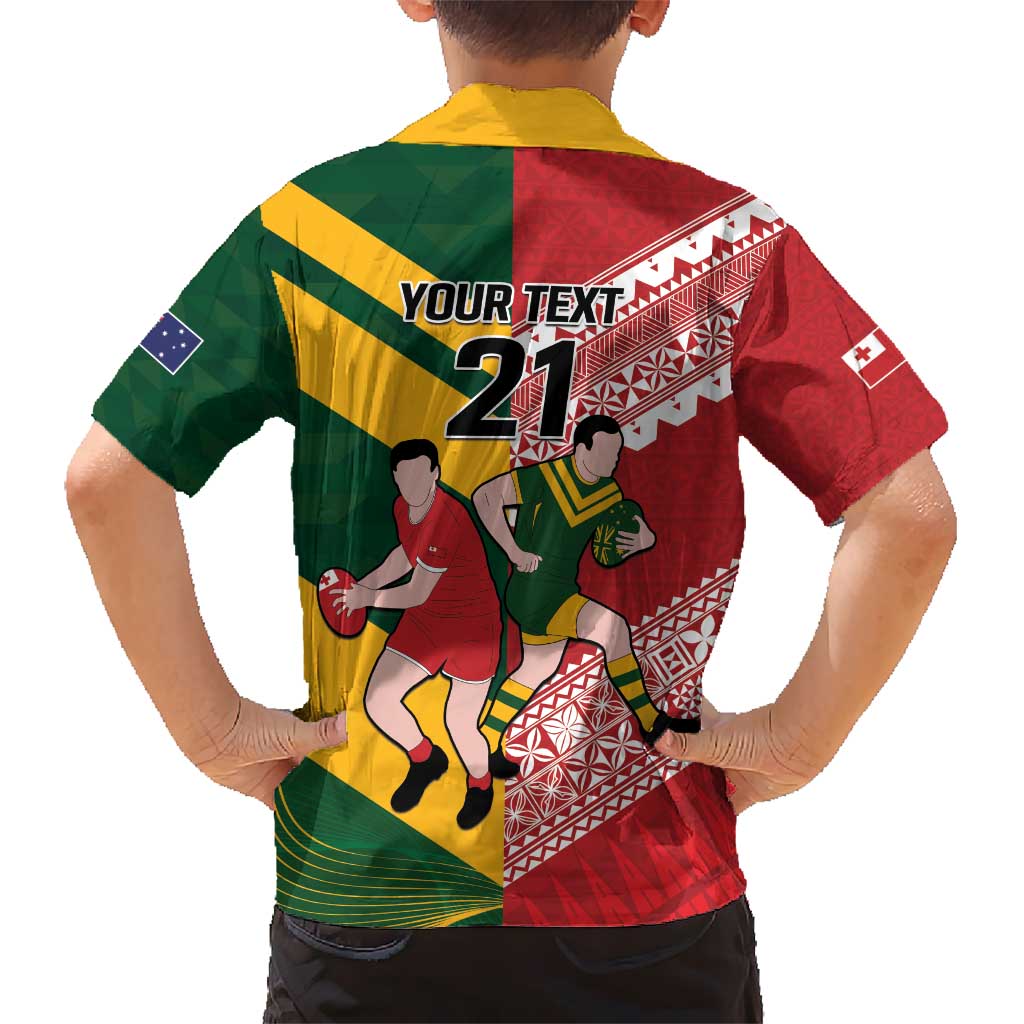 Australia-Tonga Rugby Pacific Custom Kid Hawaiian Shirt The Kangaroos and Mate Ma'a Tonga