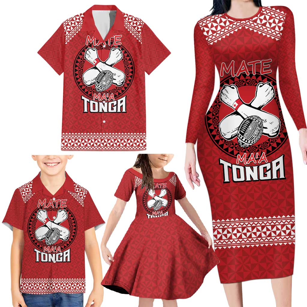 Tonga Rugby XIII Custom Family Matching Long Sleeve Bodycon Dress and Hawaiian Shirt Mate Ma'a Tonga with Ngatu Pattern LT9 - Polynesian Pride