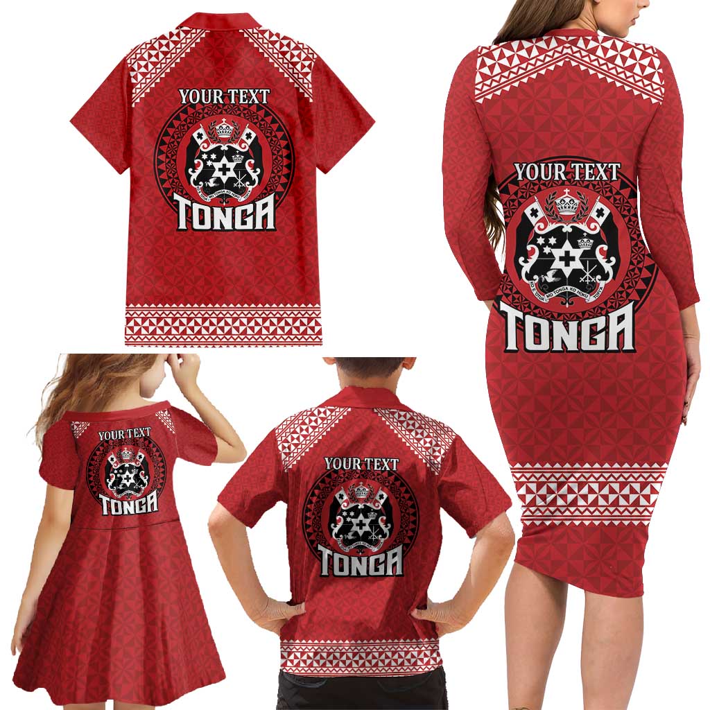 Tonga Rugby XIII Custom Family Matching Long Sleeve Bodycon Dress and Hawaiian Shirt Mate Ma'a Tonga with Ngatu Pattern LT9 - Polynesian Pride