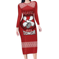 Tonga Rugby XIII Custom Family Matching Long Sleeve Bodycon Dress and Hawaiian Shirt Mate Ma'a Tonga with Ngatu Pattern LT9 Mom's Dress Red - Polynesian Pride