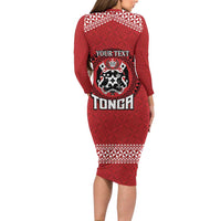Tonga Rugby XIII Custom Family Matching Long Sleeve Bodycon Dress and Hawaiian Shirt Mate Ma'a Tonga with Ngatu Pattern LT9 - Polynesian Pride