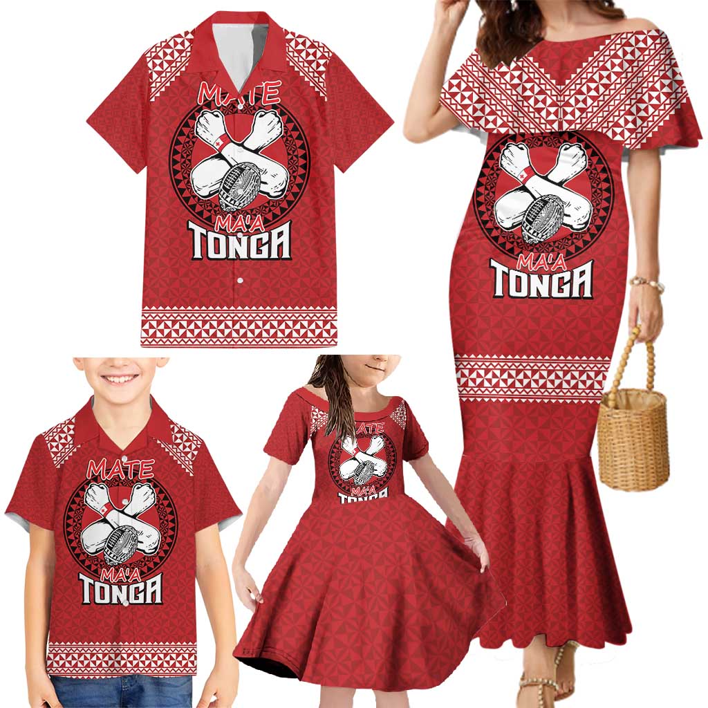 Tonga Rugby XIII Custom Family Matching Mermaid Dress and Hawaiian Shirt Mate Ma'a Tonga with Ngatu Pattern LT9 - Polynesian Pride