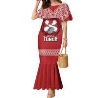 Tonga Rugby XIII Custom Family Matching Mermaid Dress and Hawaiian Shirt Mate Ma'a Tonga with Ngatu Pattern LT9 Mom's Dress Red - Polynesian Pride