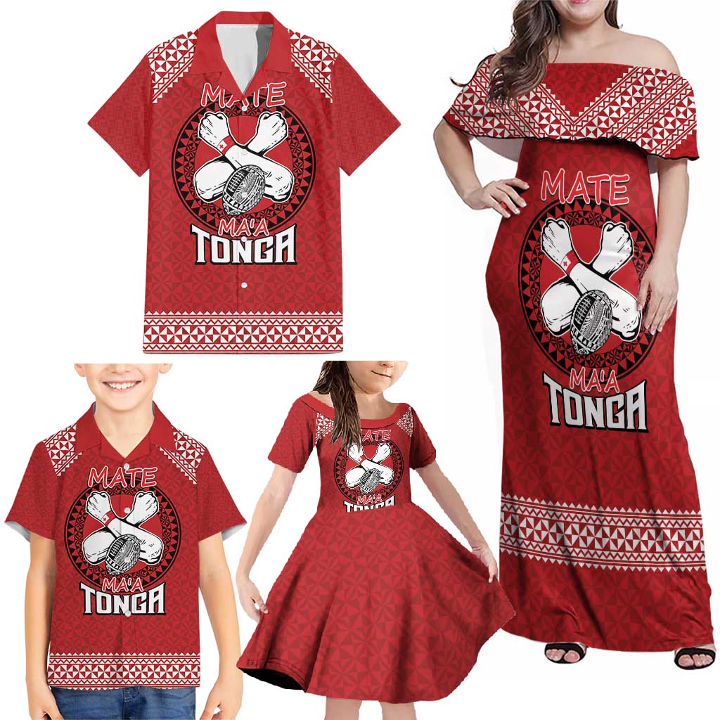Tonga Rugby XIII Custom Family Matching Off Shoulder Maxi Dress and Hawaiian Shirt Mate Ma'a Tonga with Ngatu Pattern LT9 - Polynesian Pride