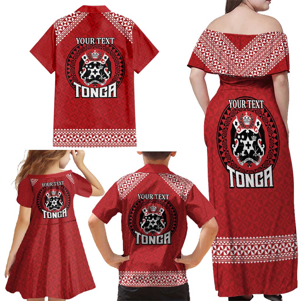 Tonga Rugby XIII Custom Family Matching Off Shoulder Maxi Dress and Hawaiian Shirt Mate Ma'a Tonga with Ngatu Pattern LT9 - Polynesian Pride