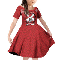 Tonga Rugby XIII Custom Family Matching Off Shoulder Short Dress and Hawaiian Shirt Mate Ma'a Tonga with Ngatu Pattern LT9 Daughter's Dress Red - Polynesian Pride
