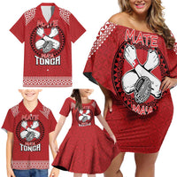 Tonga Rugby XIII Custom Family Matching Off Shoulder Short Dress and Hawaiian Shirt Mate Ma'a Tonga with Ngatu Pattern LT9 - Polynesian Pride