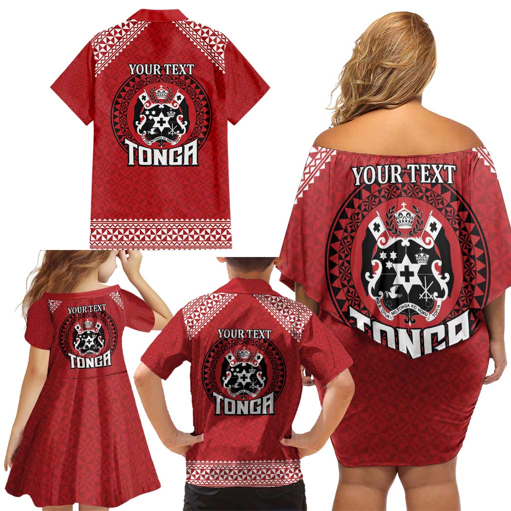 Tonga Rugby XIII Custom Family Matching Off Shoulder Short Dress and Hawaiian Shirt Mate Ma'a Tonga with Ngatu Pattern LT9 - Polynesian Pride