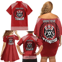 Tonga Rugby XIII Custom Family Matching Off Shoulder Short Dress and Hawaiian Shirt Mate Ma'a Tonga with Ngatu Pattern LT9 - Polynesian Pride
