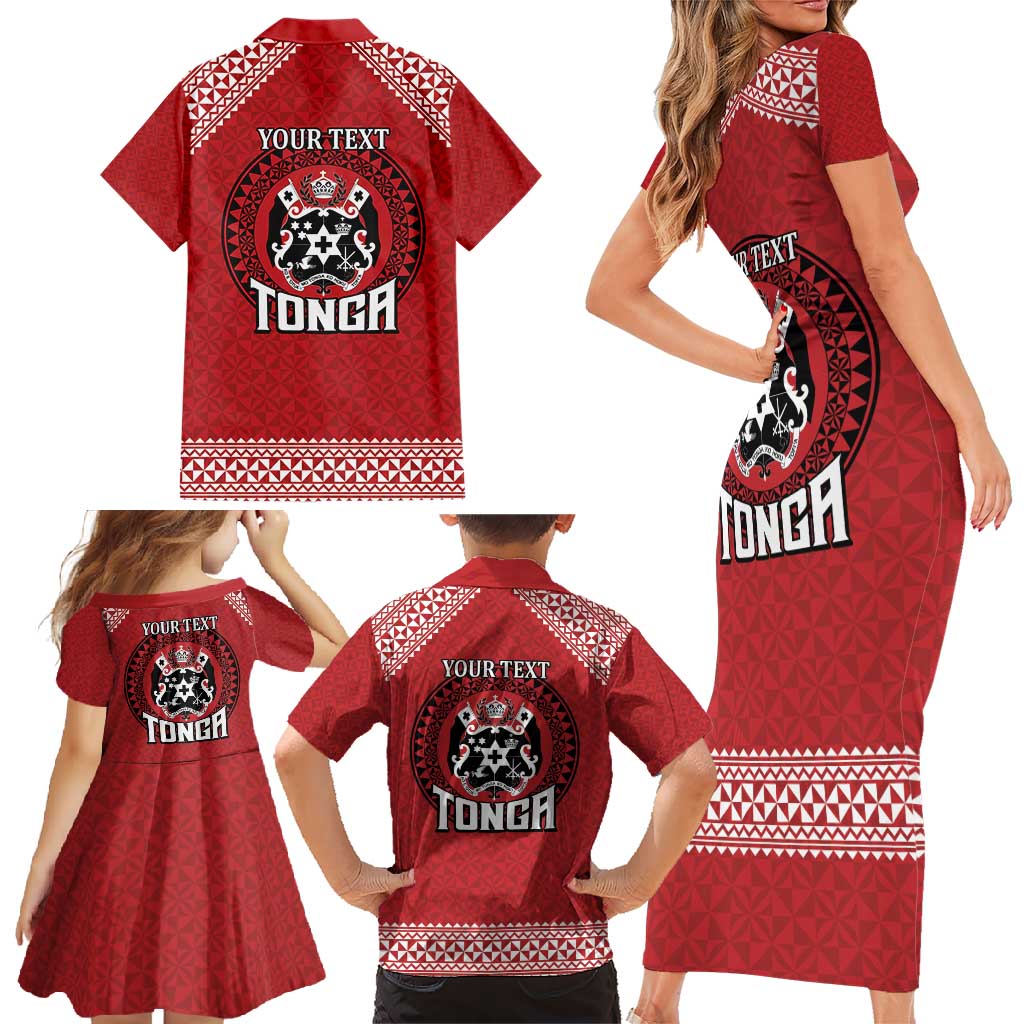 Tonga Rugby XIII Custom Family Matching Short Sleeve Bodycon Dress and Hawaiian Shirt Mate Ma'a Tonga with Ngatu Pattern LT9 - Polynesian Pride