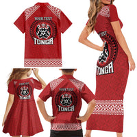 Tonga Rugby XIII Custom Family Matching Short Sleeve Bodycon Dress and Hawaiian Shirt Mate Ma'a Tonga with Ngatu Pattern LT9 - Polynesian Pride