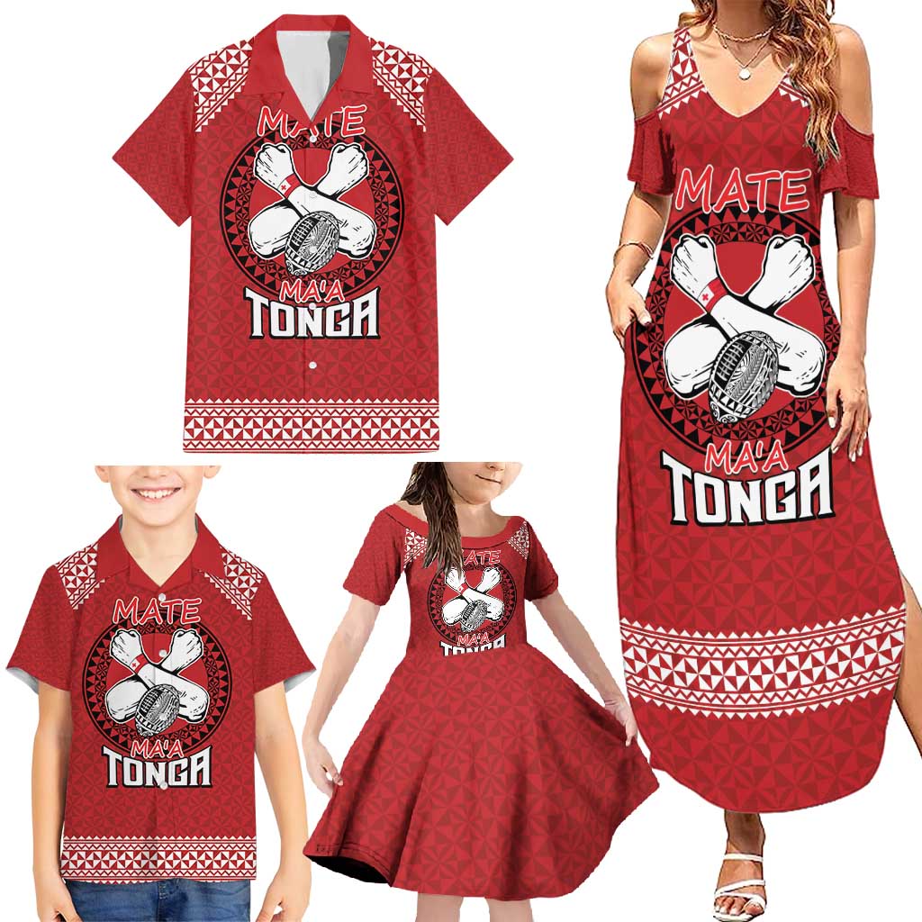 Tonga Rugby XIII Custom Family Matching Summer Maxi Dress and Hawaiian Shirt Mate Ma'a Tonga with Ngatu Pattern LT9 - Polynesian Pride