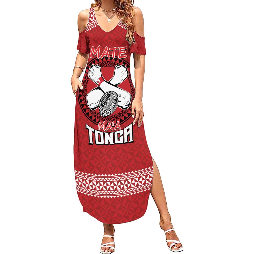 Tonga Rugby XIII Custom Family Matching Summer Maxi Dress and Hawaiian Shirt Mate Ma'a Tonga with Ngatu Pattern LT9 Mom's Dress Red - Polynesian Pride