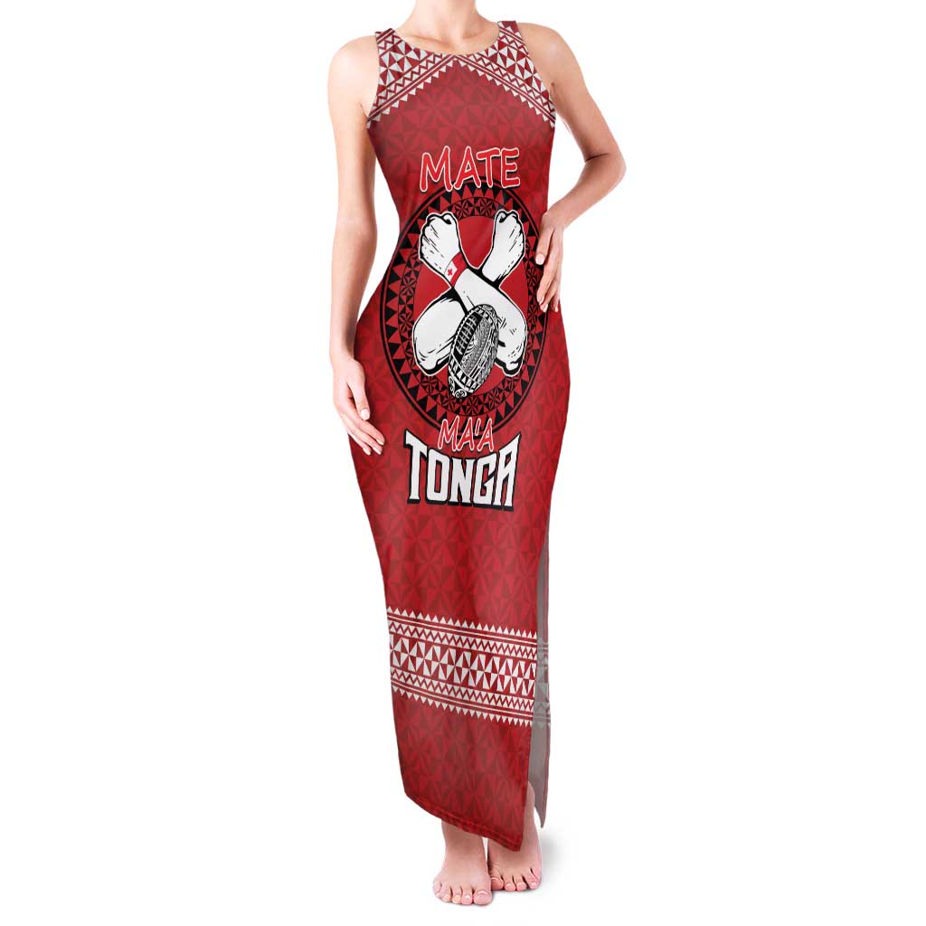 Tonga Rugby XIII Custom Family Matching Tank Maxi Dress and Hawaiian Shirt Mate Ma'a Tonga with Ngatu Pattern LT9 Mom's Dress Red - Polynesian Pride