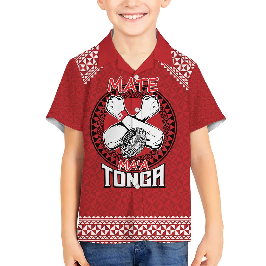 Tonga Rugby XIII Custom Family Matching Tank Maxi Dress and Hawaiian Shirt Mate Ma'a Tonga with Ngatu Pattern LT9 Son's Shirt Red - Polynesian Pride