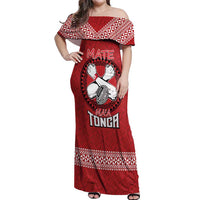 Tonga Rugby XIII Custom Off Shoulder Maxi Dress Mate Ma'a Tonga with Ngatu Pattern LT9 Women Red - Polynesian Pride