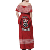 Tonga Rugby XIII Custom Off Shoulder Maxi Dress Mate Ma'a Tonga with Ngatu Pattern LT9 - Polynesian Pride