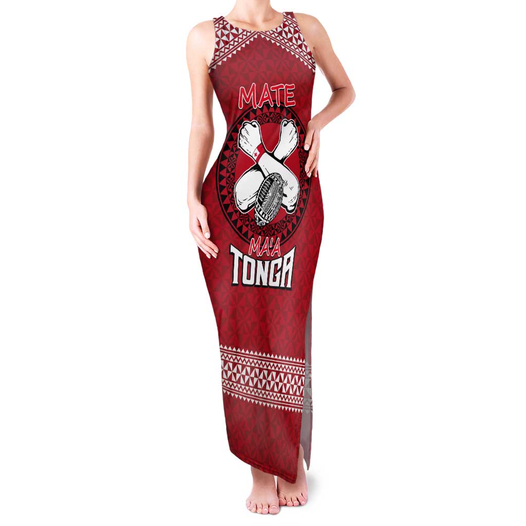 Tonga Rugby XIII Custom Tank Maxi Dress Mate Ma'a Tonga with Ngatu Pattern LT9 Women Red - Polynesian Pride