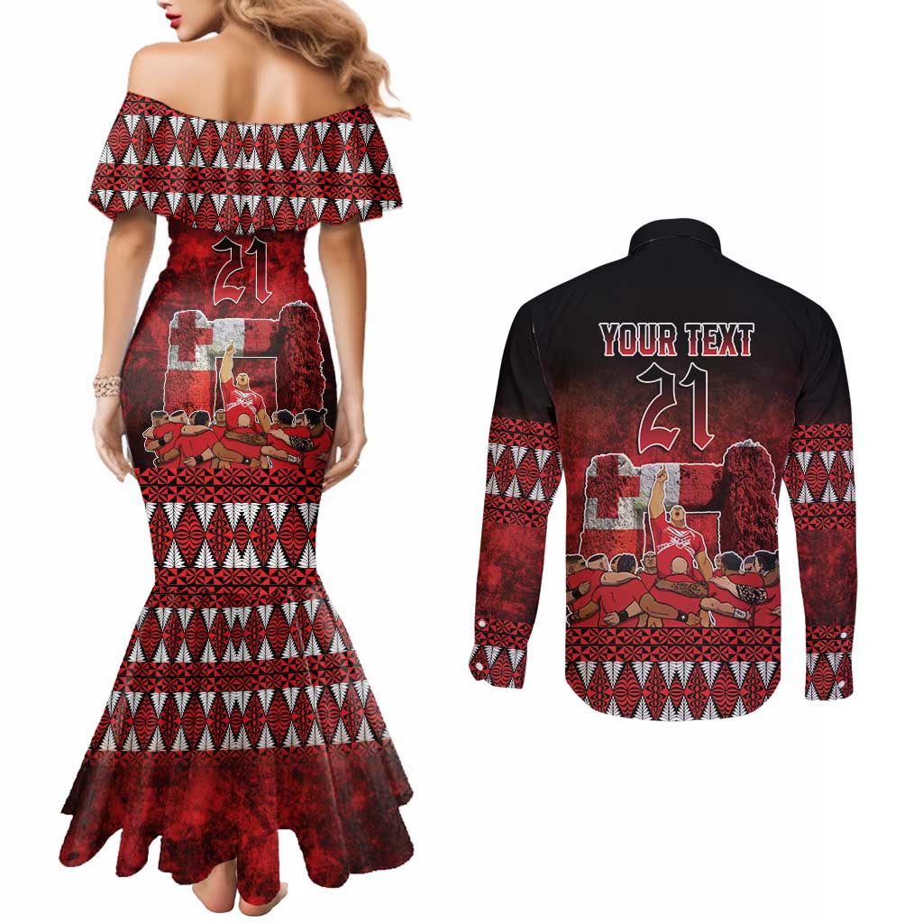 Custom Tonga 676 Haamonga a Maui Couples Matching Mermaid Dress and Long Sleeve Button Shirt Tongan Sipi Tau Unique Dance LT9 - Polynesian Pride