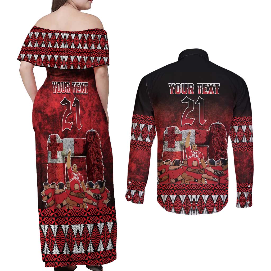 Custom Tonga 676 Haamonga a Maui Couples Matching Off Shoulder Maxi Dress and Long Sleeve Button Shirt Tongan Sipi Tau Unique Dance LT9 - Polynesian Pride