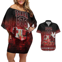 Custom Tonga 676 Haamonga a Maui Couples Matching Off Shoulder Short Dress and Hawaiian Shirt Tongan Sipi Tau Unique Dance LT9 Red - Polynesian Pride