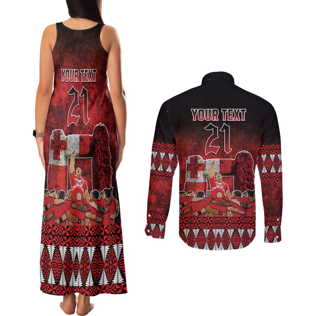 Custom Tonga 676 Haamonga a Maui Couples Matching Tank Maxi Dress and Long Sleeve Button Shirt Tongan Sipi Tau Unique Dance LT9 - Polynesian Pride