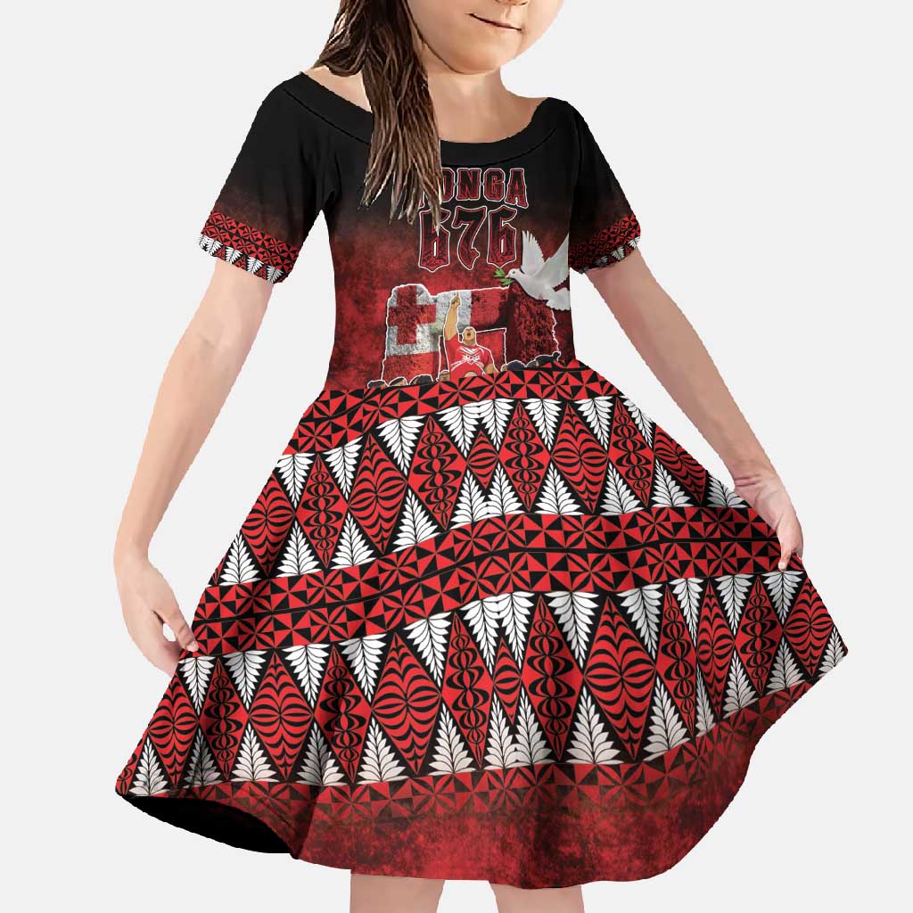 Custom Tonga 676 Haamonga a Maui Family Matching Mermaid Dress and Hawaiian Shirt Tongan Sipi Tau Unique Dance LT9 Daughter's Dress Red - Polynesian Pride