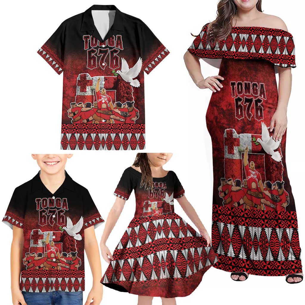 Custom Tonga 676 Haamonga a Maui Family Matching Off Shoulder Maxi Dress and Hawaiian Shirt Tongan Sipi Tau Unique Dance LT9 - Polynesian Pride