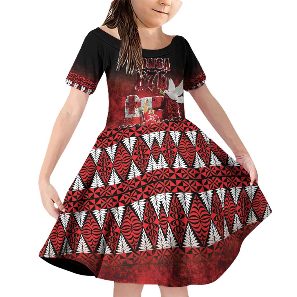 Custom Tonga 676 Haamonga a Maui Family Matching Off Shoulder Short Dress and Hawaiian Shirt Tongan Sipi Tau Unique Dance LT9 Daughter's Dress Red - Polynesian Pride