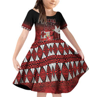 Custom Tonga 676 Haamonga a Maui Family Matching Off Shoulder Short Dress and Hawaiian Shirt Tongan Sipi Tau Unique Dance LT9 Daughter's Dress Red - Polynesian Pride