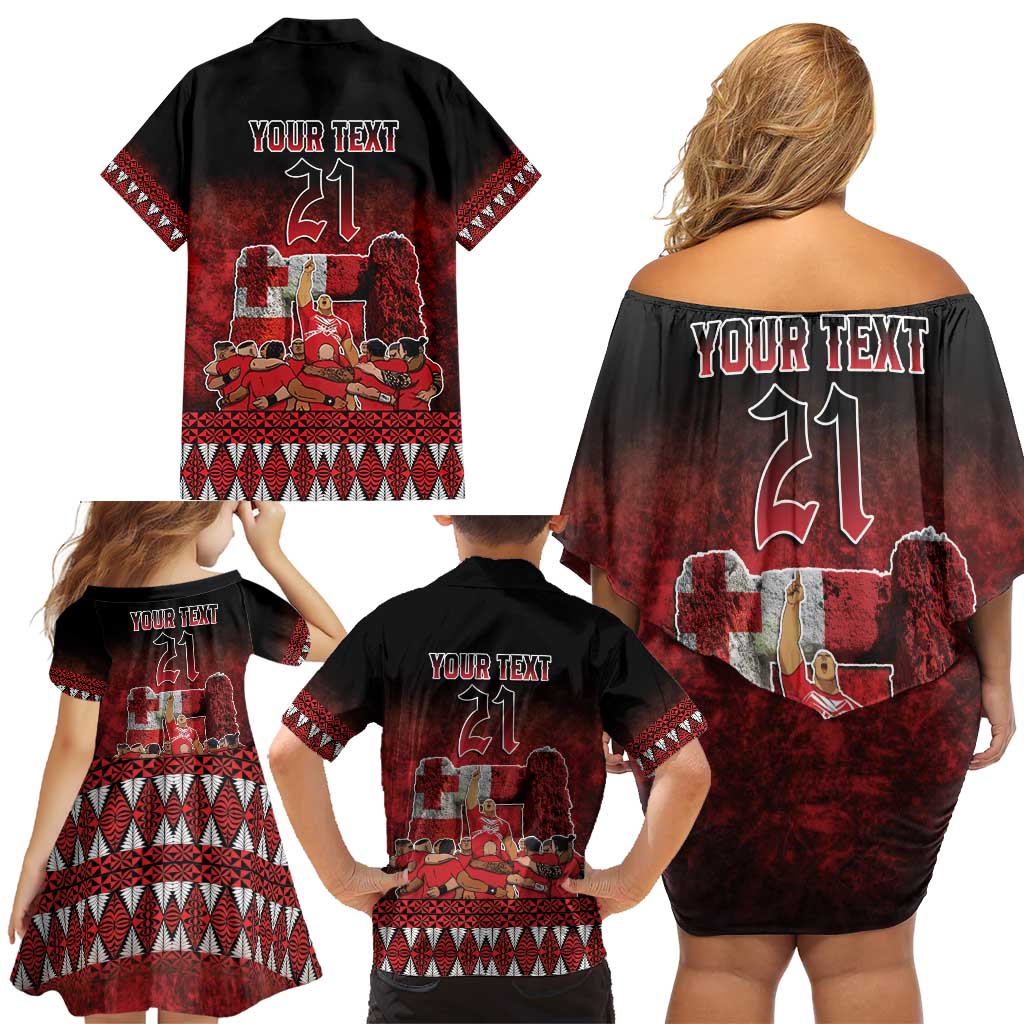 Custom Tonga 676 Haamonga a Maui Family Matching Off Shoulder Short Dress and Hawaiian Shirt Tongan Sipi Tau Unique Dance LT9 - Polynesian Pride