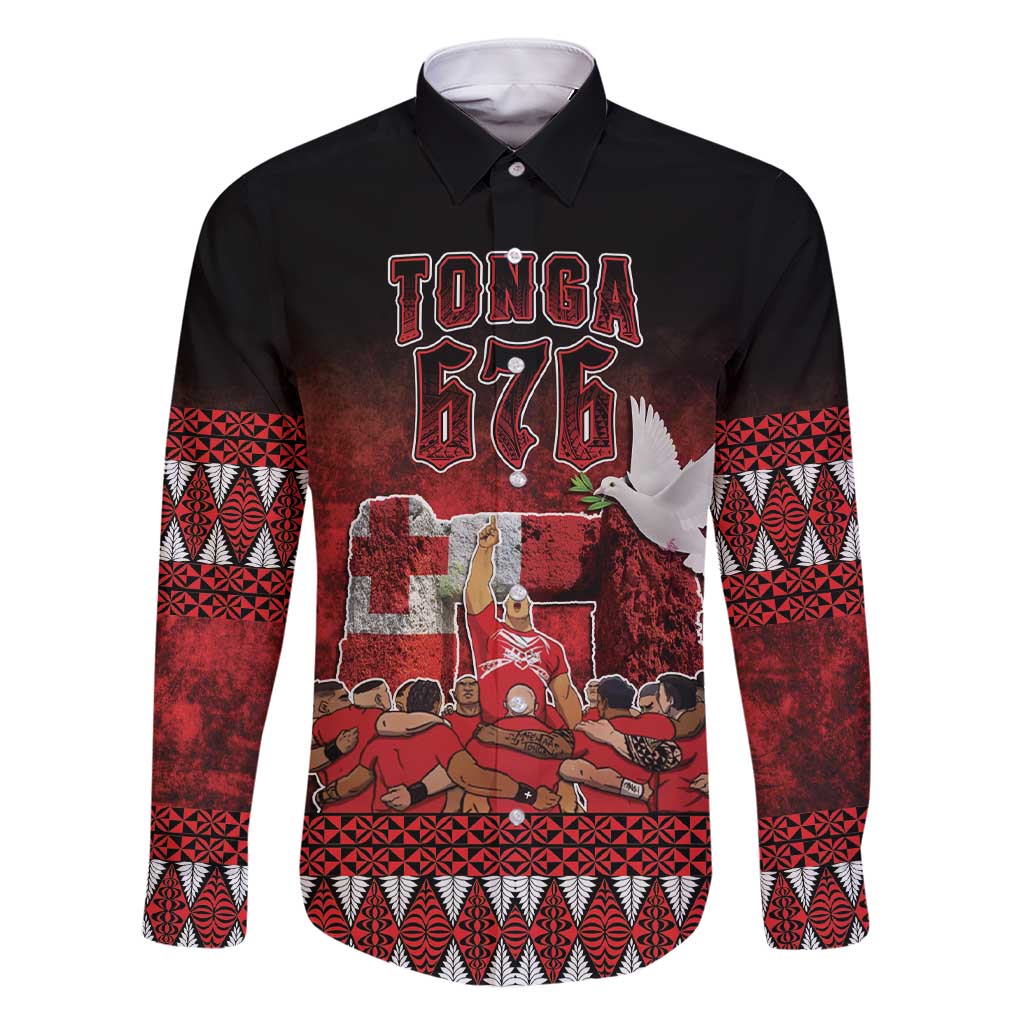 Custom Tonga 676 Haamonga a Maui Family Matching Short Sleeve Bodycon Dress and Hawaiian Shirt Tongan Sipi Tau Unique Dance LT9 Dad's Shirt - Long Sleeve Red - Polynesian Pride