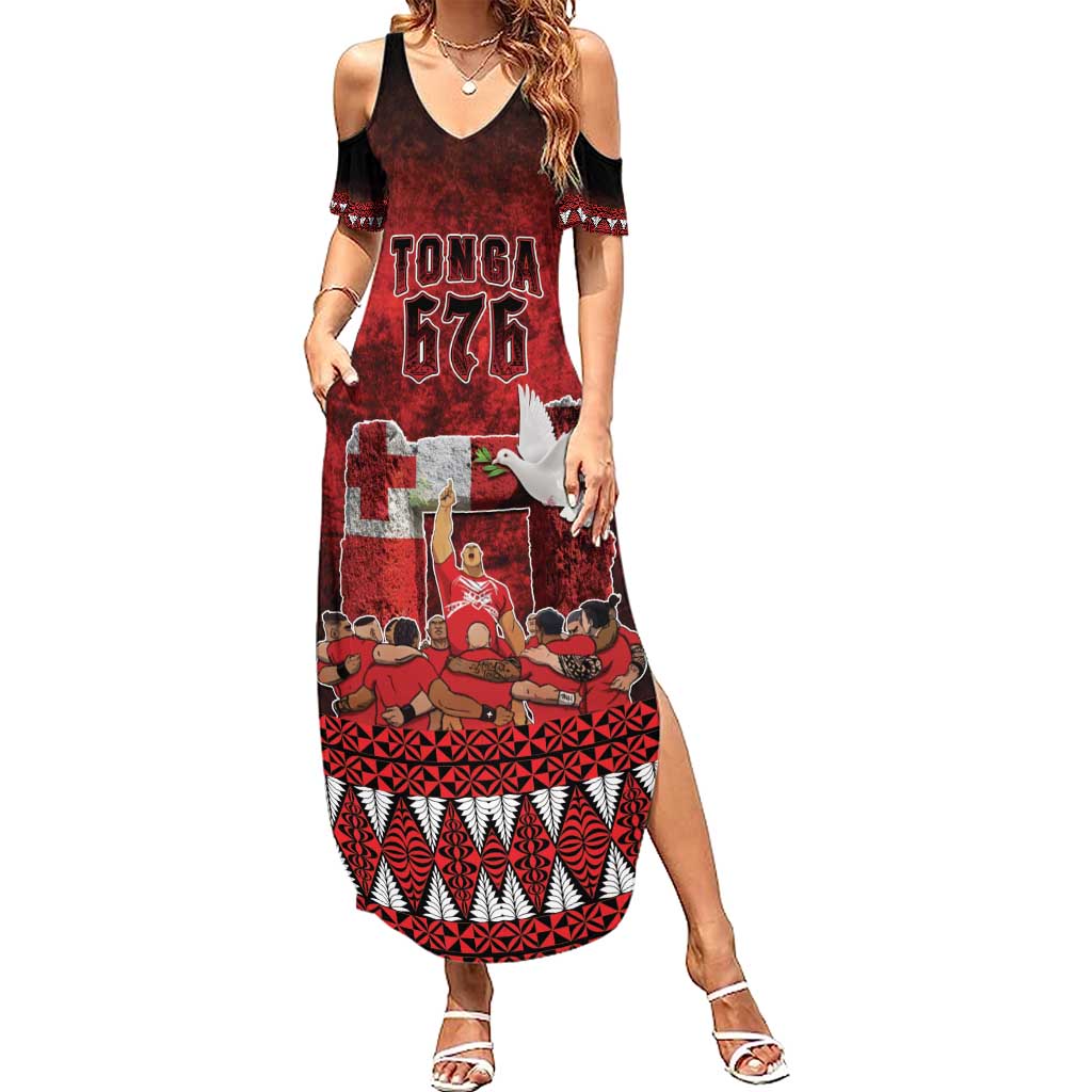 Custom Tonga 676 Haamonga a Maui Family Matching Summer Maxi Dress and Hawaiian Shirt Tongan Sipi Tau Unique Dance LT9 Mom's Dress Red - Polynesian Pride