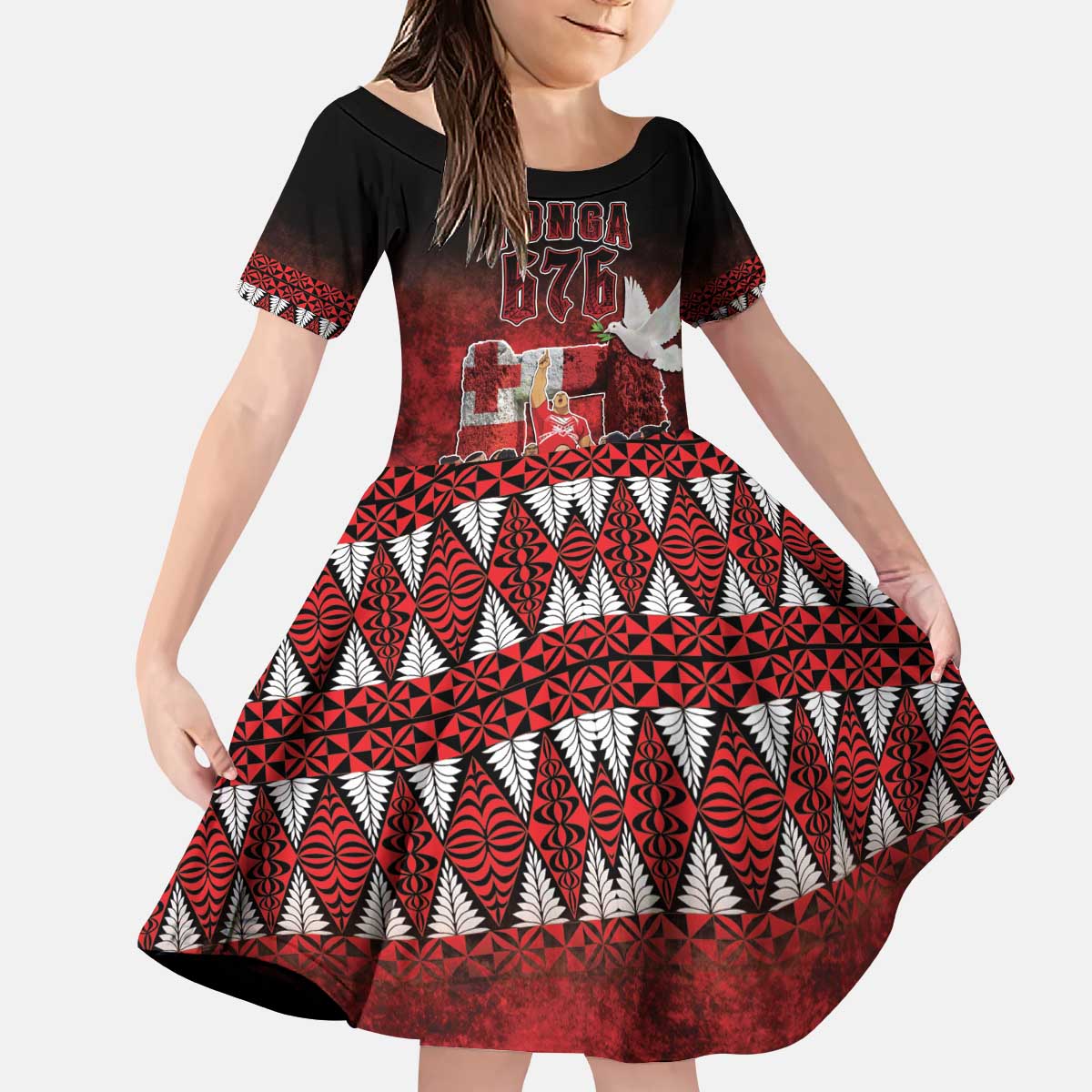 Custom Tonga 676 Haʻamonga ʻa Maui Kid Short Sleeve Dress Tongan Sipi Tau Unique Dance